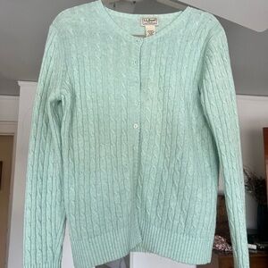 L.L. Bean Women's Light Green Cable Knit Cardigan